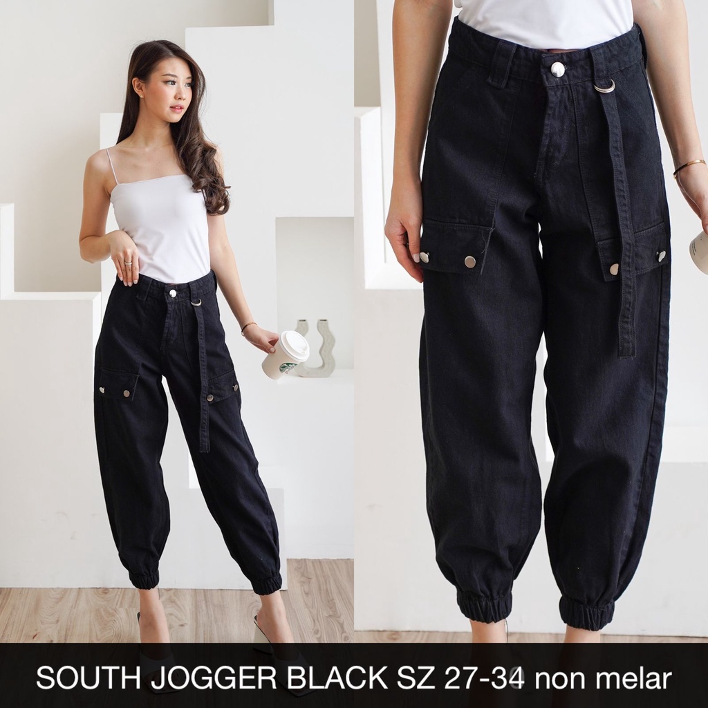 CELANA JEANS WANITA SOUTH JOGGER BLACK-SYS CLOTHIER