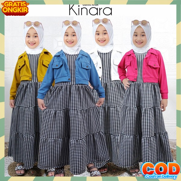 Baju Gamis Anak Perempuan Umur 7 8 9 Tahun Zola Dress Matt Katun Mix Crinkle Motif Kotak Kotak Terba