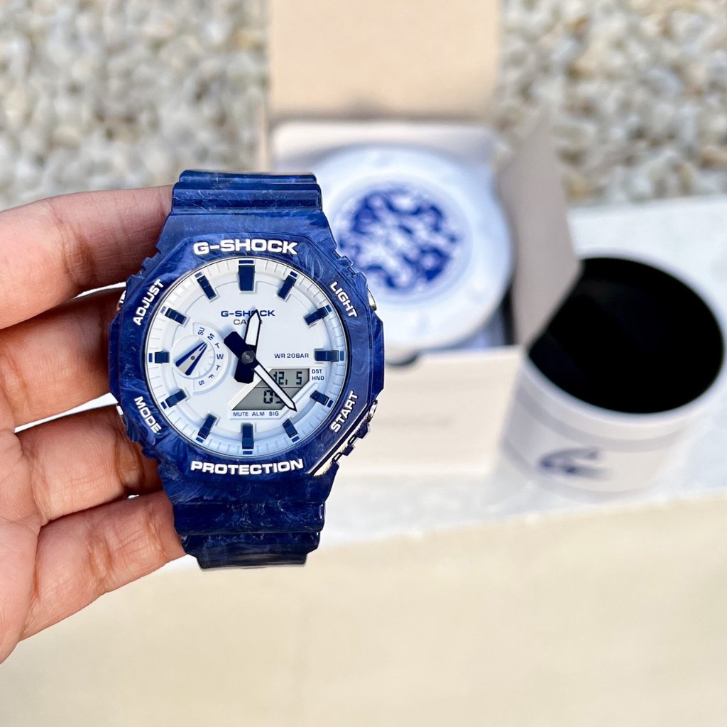 Jam Tangan Pria G-Shock Blue White Porcelain GA-2100BWP-2A