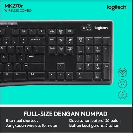 Logitech Keyboard + Mouse Wireless Combo MK270R