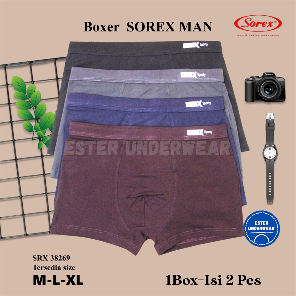 Boxer Katun Pria Sorex Sporty 38269 Celana Dalam Pria Katun Isi 2Pcs