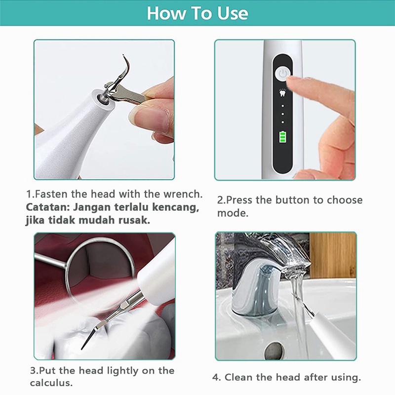 Dental Scaling Alat Pembersih Karang Gigi Sonic Elektrik 1 Set 3 Modes Perawatan Dan Pembersih Karang Gigi Dental Remover With Light