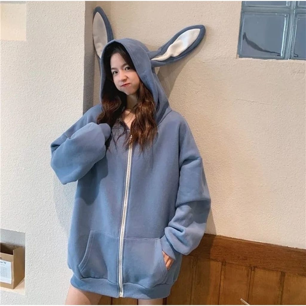 XXL RABBIT ZIPER HOODIE OVERSIZE WANITA - SWEATER JAKET HOODIE LUCU KOREAN STYLE