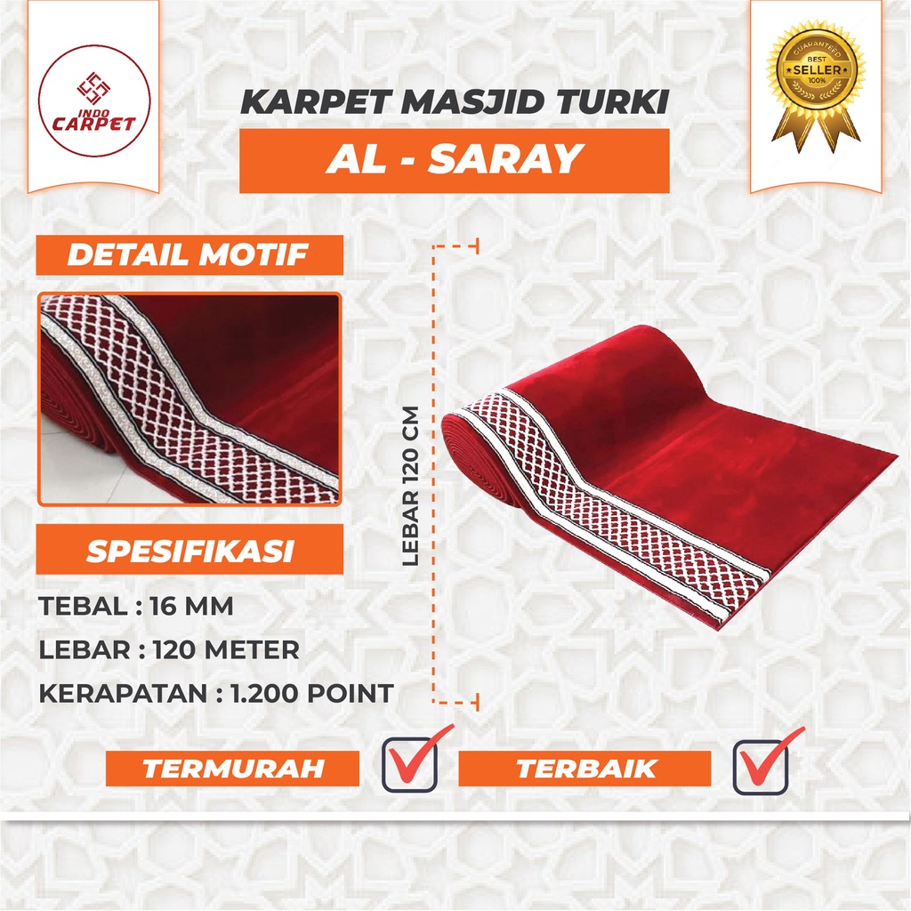 KARPET MASJID AL - SARAY PREMIUM IMPORT TURKI | TEBAL 16 MM |INDOCARPET