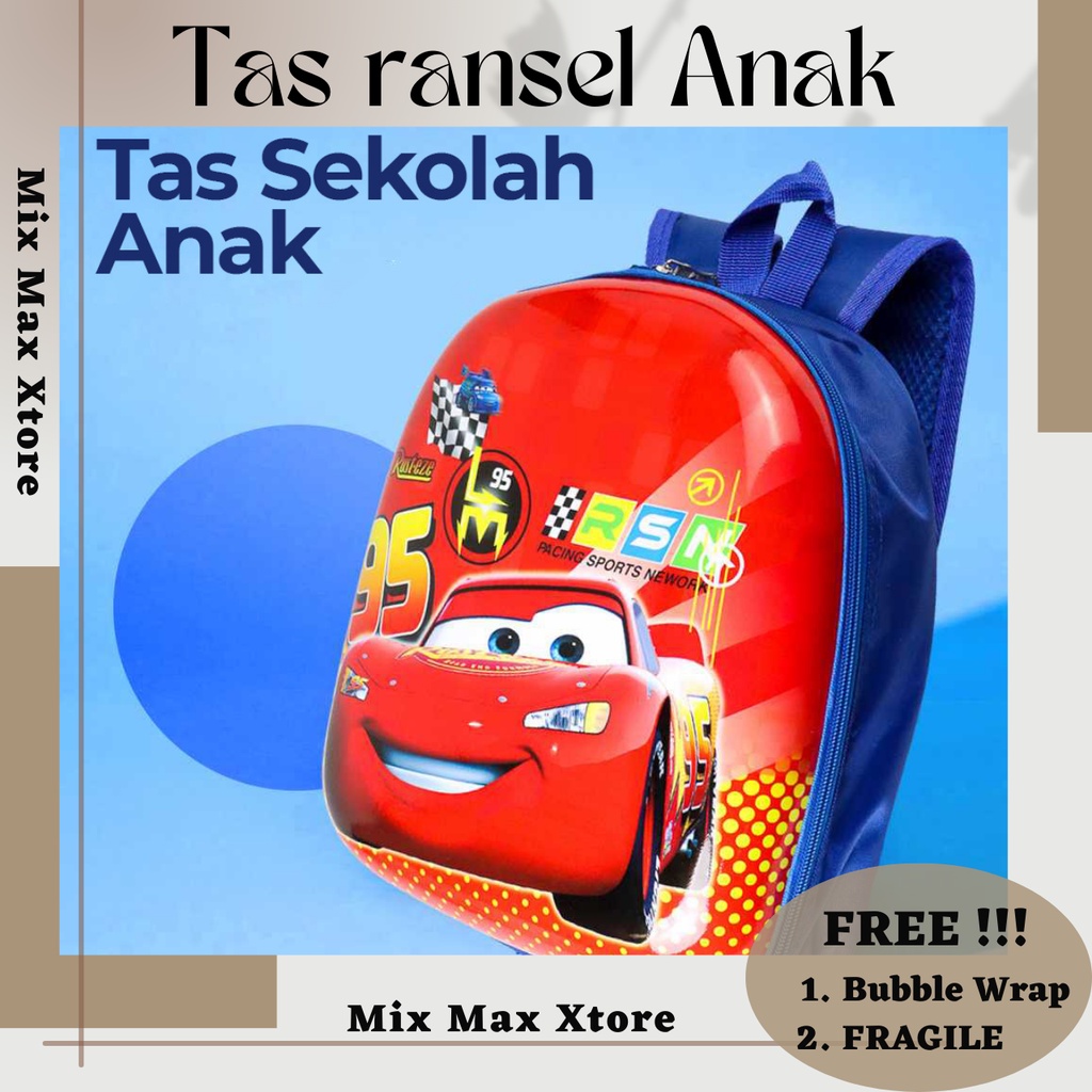 Tas Ransel Anak Sekolah Backpack Karakter Kartun Superhero Lightning Mcqueen - Red