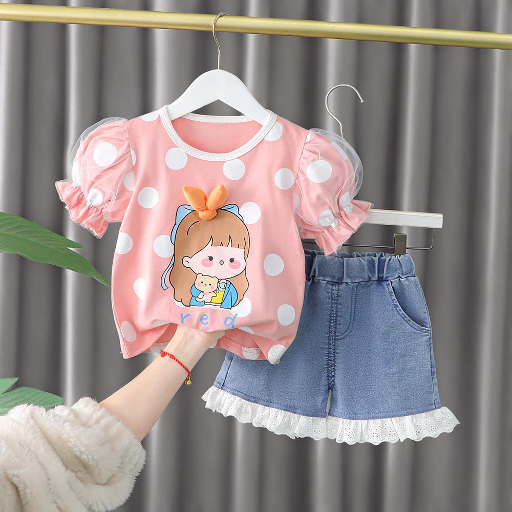 LittleAaron SET KOREA GIRL EBV Setelan anak perempuan baru/versi Korea celana denim/baju anak perempuan