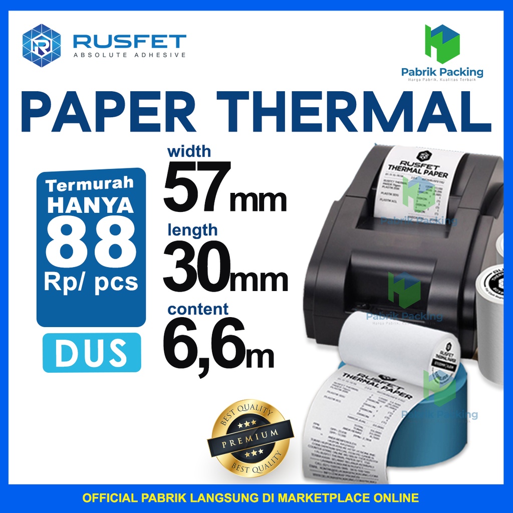 

Kertas Thermal Struk Kasir Paper Thermal 57x30mm Rusfet Dus Ekspedisi