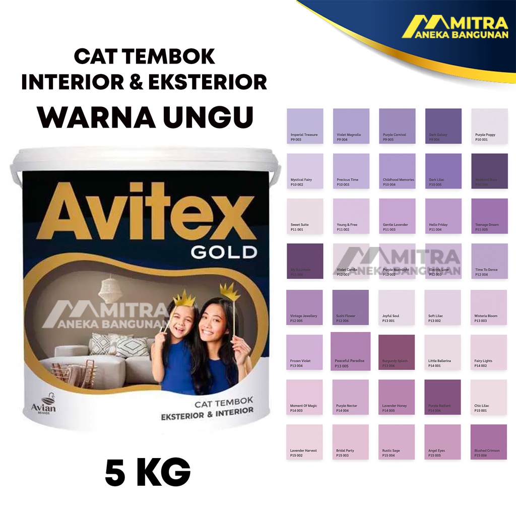 CAT TEMBOK INTERIOR EKSTERIOR AVITEX GOLD 5 KG / CAT DINDING AVIAN WARNA UNGU