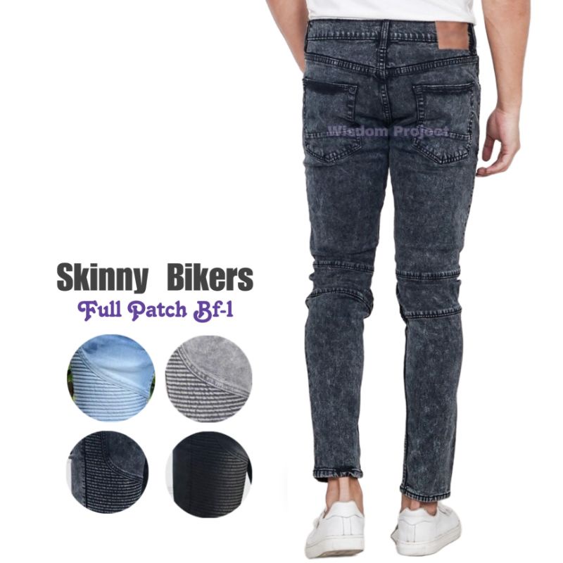 WSDM - Skinny Jeans Bikers Celana Biker Pria Soft Jeans Ripped Patch BF1 Full Denim cowok