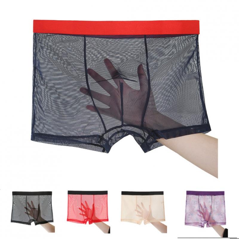 Pria Sexy Underwear Seamless Celana Pria Ultra Tipis Transparan Boxershorts Mesh Kasual Boxer Huruf