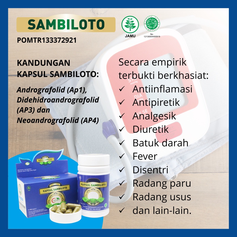 Kapsul SAMBILOTO Naturafit | Obat Herbal Darah Tinggi Hipertensi Meredakan Peradangan Demam Flu BPOM