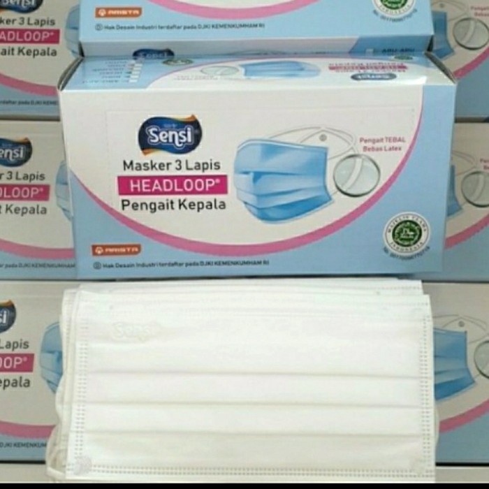 TERMURAH SENSI HEADLOOP Masker isi 40pcs / Masker Hijab 3 Ply / Pengait Kepala - Putih