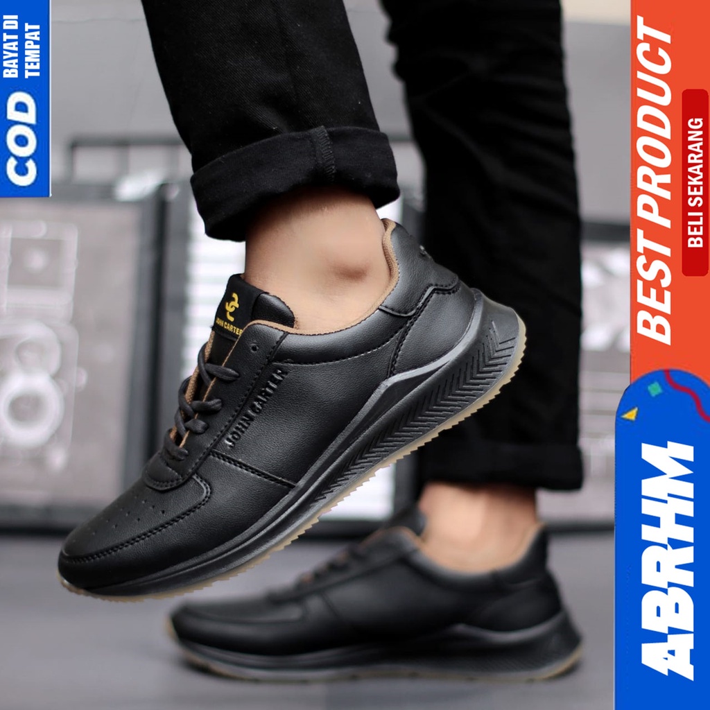 Sepatu Sneakers Pria Casual Hitam Kerja Kuliah Abrhm Aten