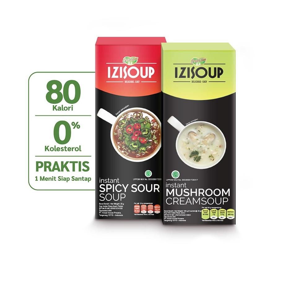

☻ IZISOUP Instant Mushroom Cream Soup + Spicy Sour Soup Box isi 5 sachet x 20g ❅