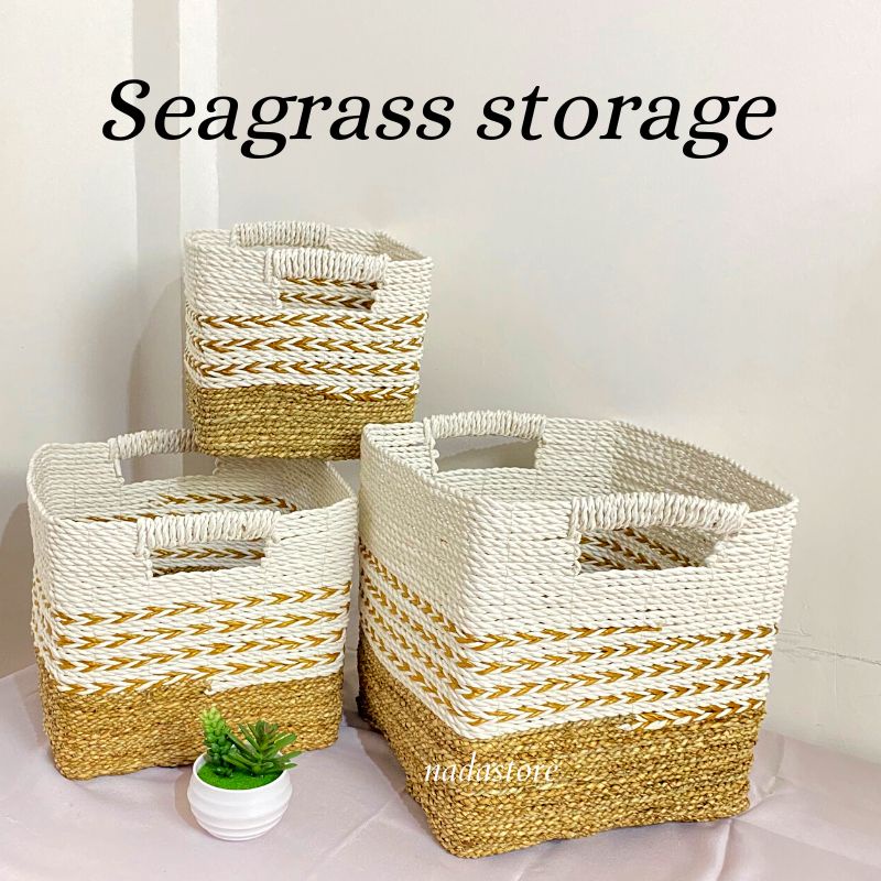 Keranjang Seagrass storage box / Box recta square seagrass satuan / Keranjang Laundry