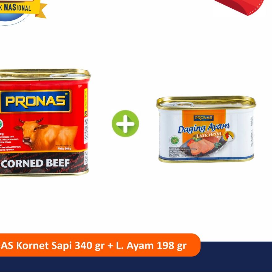 

۩ Pronas Kornet Sapi 340 g dan Luncheon Ayam 198 g bundling 2 pcs ➫