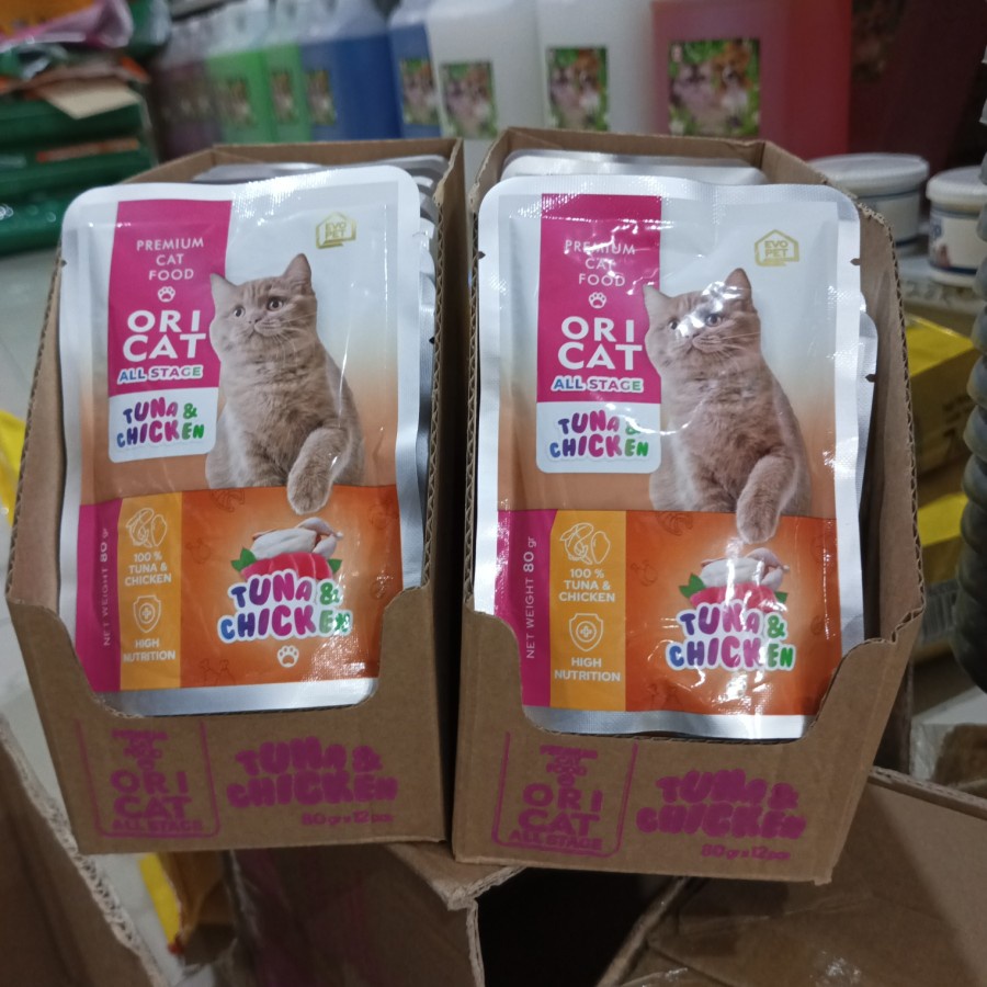 ( 24 x ) Ori Cat Pouch Sachet Tuna &amp; Chicken Makanan Basah Kucing 80 gr