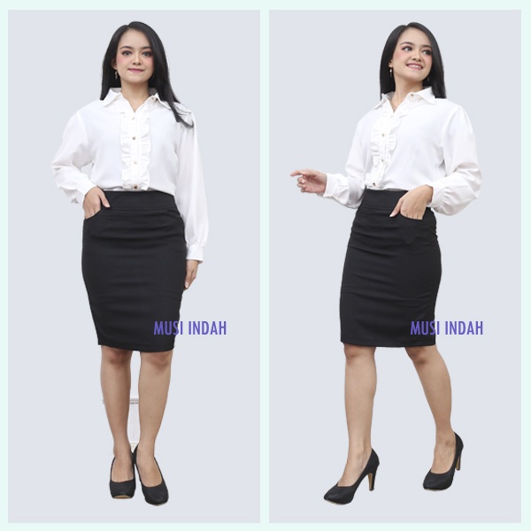 Rok Span Hitam Pendek Kerja 3 4 Jumbo Standar Bahan Melar Stretch Formal Kantor