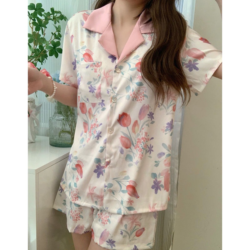 Piyama sutra es wanita absolut gaya Amerika lukisan tinta lukisan tinta bernilai tinggi celana pende