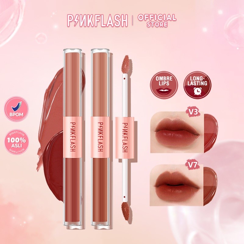 PINKFLASH DoubleSense 2 IN 1 Dual-ended Lipstick ombrelips Liquid Matte lipstik Velvet Tint Lightweight High Pigment Lasting