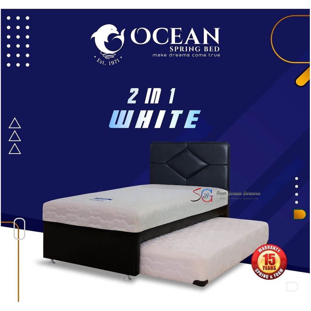 OCEAN KASUR SPRING BED 2IN1 WARNA PUTIH SANDARAN HITAM / KASUR SORONG DORONG ANAK POLOS