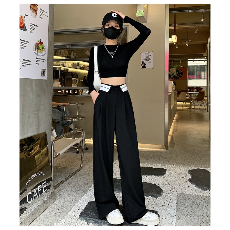 Celana Kulot Highwaist Loose Celana Panjang Hitam Celana Wanita Straight Pants Korean Style