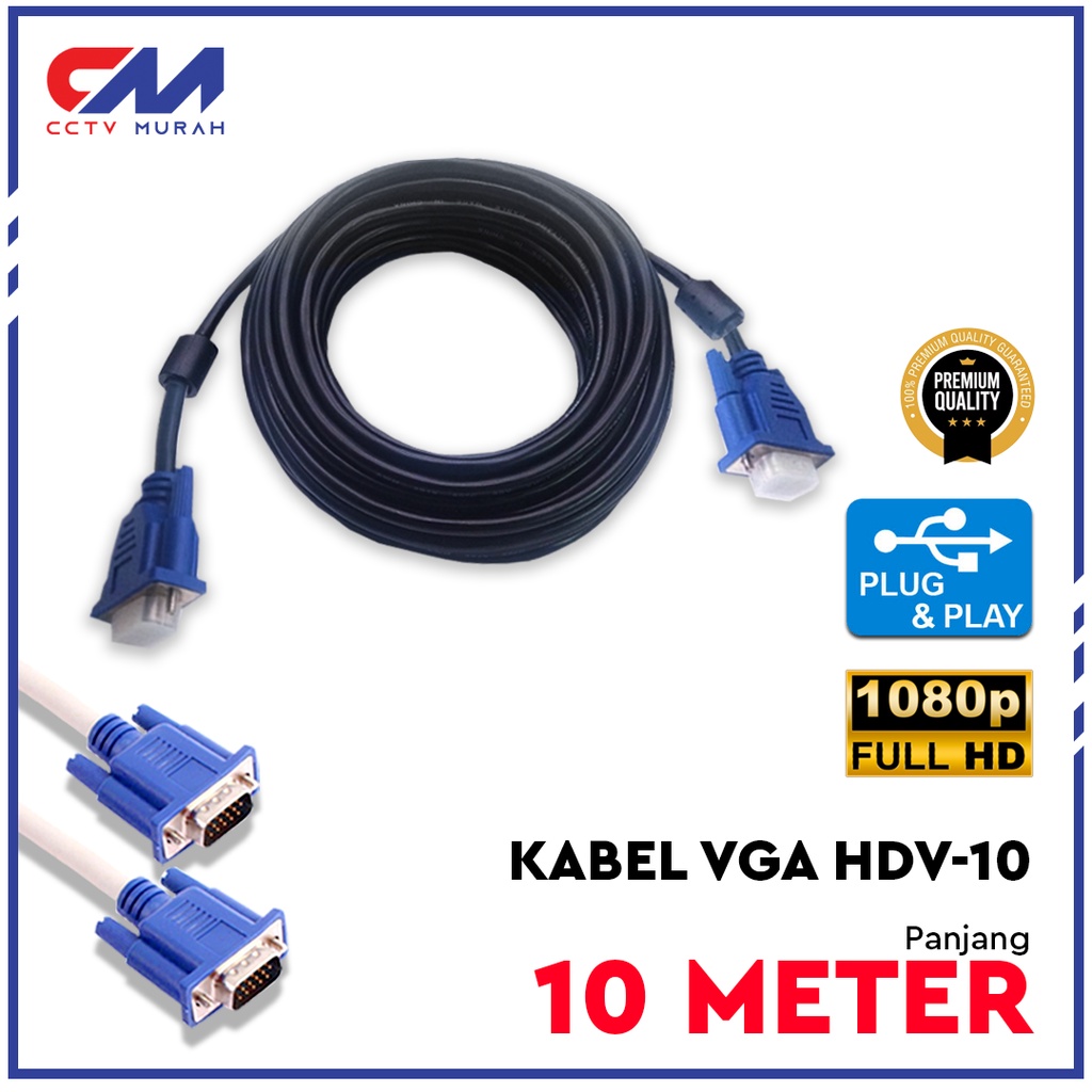 Kabel VGA Thunderin VG-010 Biru - Panjang 10 Meter