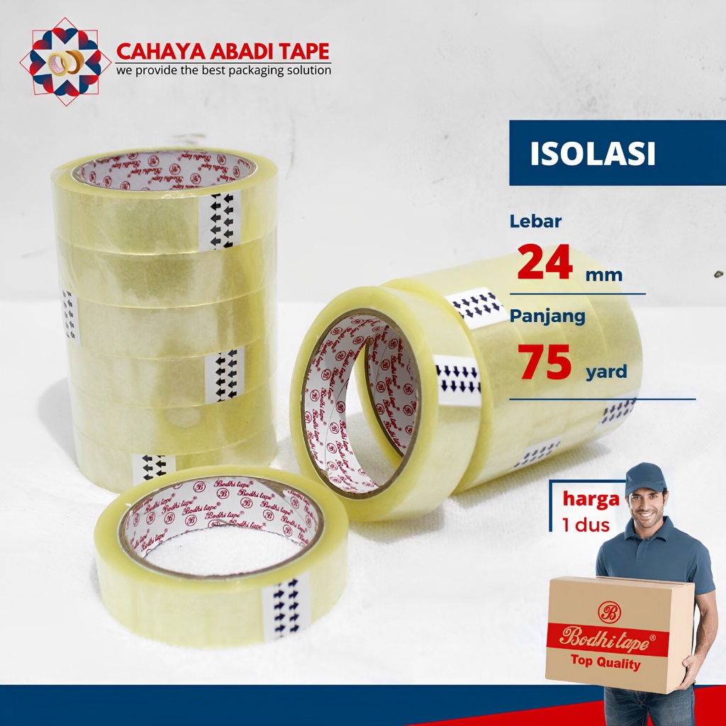 

ISOLASI BODHI 12/24MM X 75YARD PER DUS TERMURAH REKAT KUAT