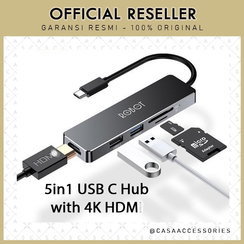 ROBOT HT240S USB-C HUB 5in1 / Type-C USB HUB Card Reader 4K HDM HT240