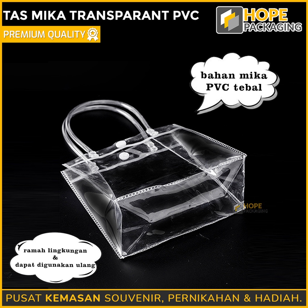 Tas Mika Transparant PVC Polos Goodiebag Hampers Souvenir Ulang Tahun Transparant Bening Murah Tas Tenteng