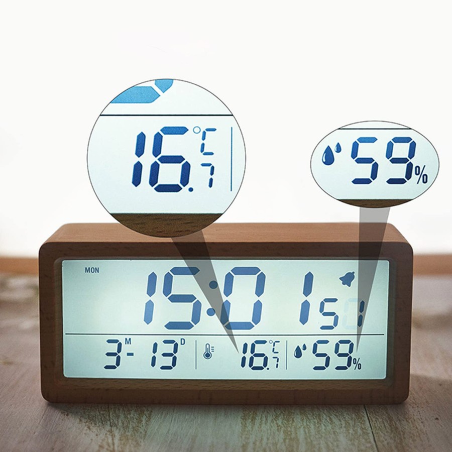 VULCA Jam Meja Kayu LED Digital Alarm Clock Wooden Temperature + Date