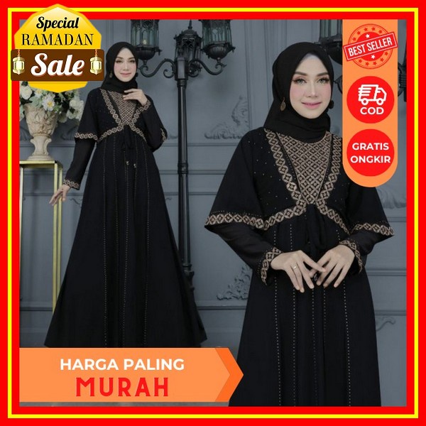 Gamis Abaya Terbaru Turki Matt Crinkle Airflow Aksen Full Renda Dobel Layer Aimar Dress Gamis Putih 