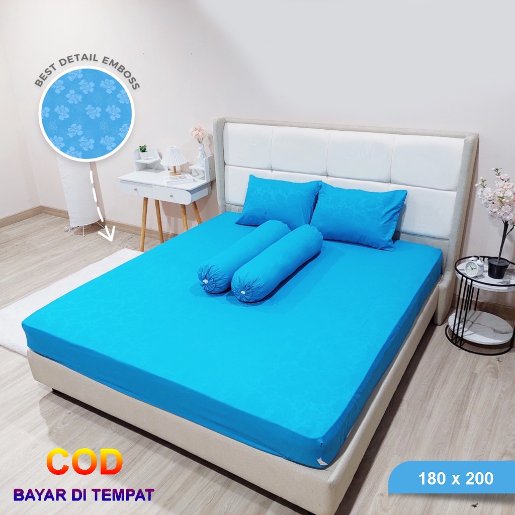 [✅COD] Paket Sprei Seprei 180x200 Dan 4 Sarung Bantal Guling Homemade Katun Embos Aneka Warna Polos Dekor Dekorasi Kamar Tidur Perlengkapan Rumah Murah