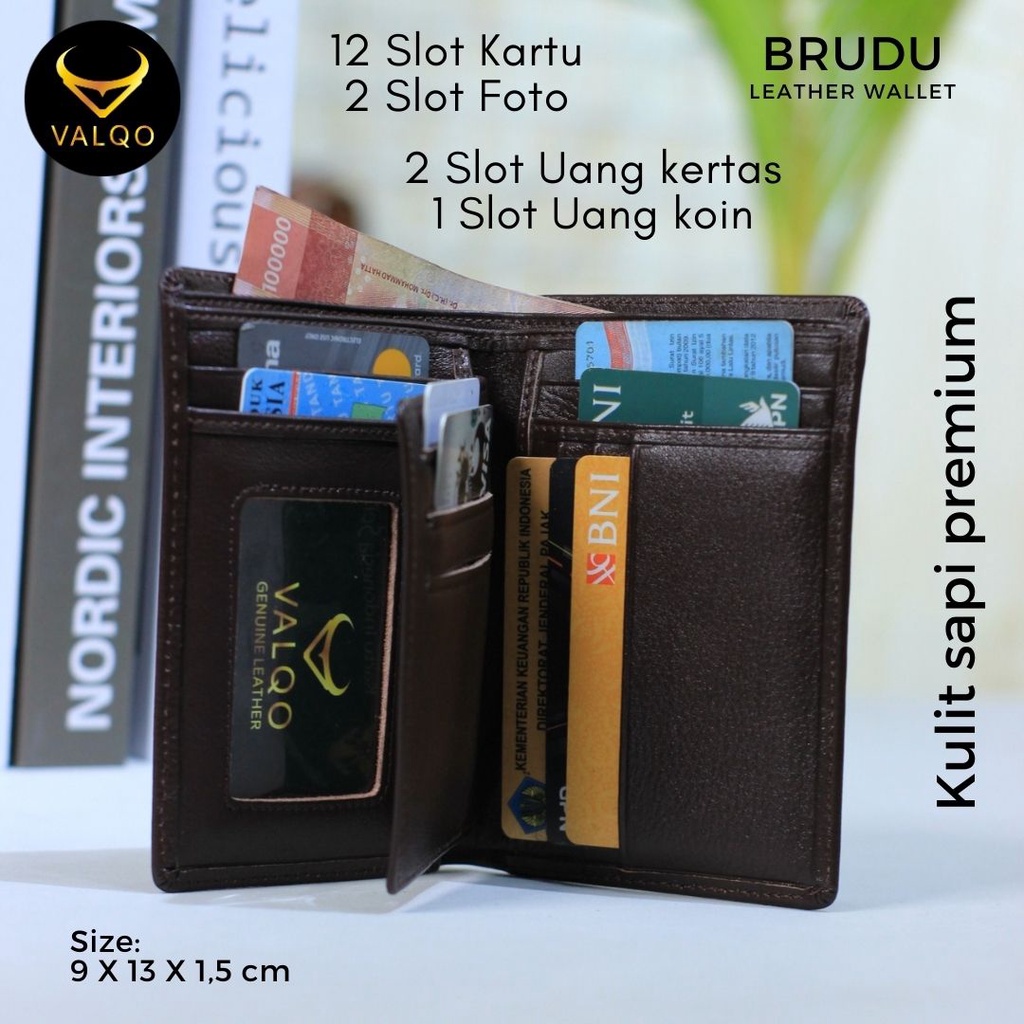 [VALQO] BRUDU Dompet Kulit Sapi Pria Cowok Kartu Laki Berdiri 3/4