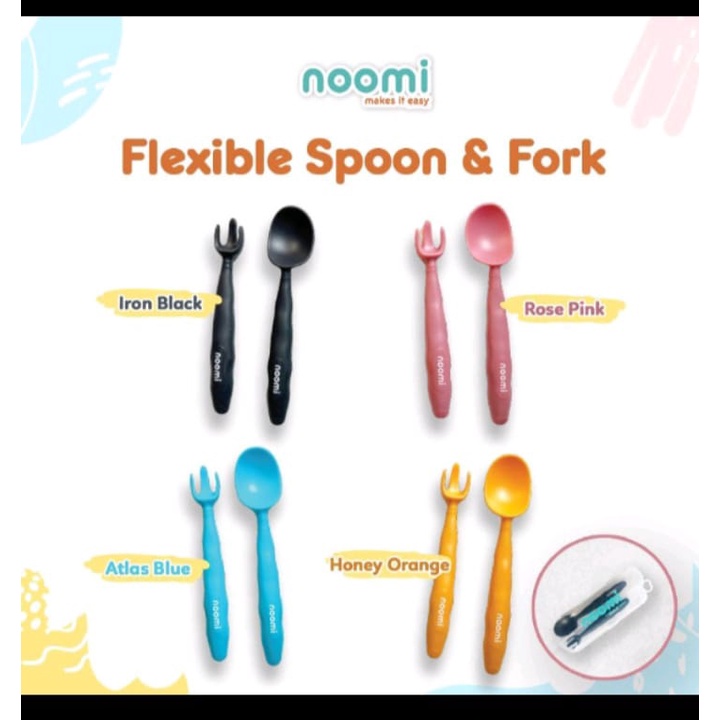 Noomi Flexible Spoon &amp; Fork + Box - Sendok Garpu Makan Anak
