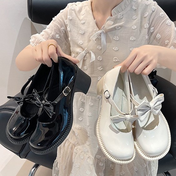 FD Marry Jane Shoes Cantik Sepatu Docmart Wanita Mules Heels Kasual Cream Terbaru KI-014