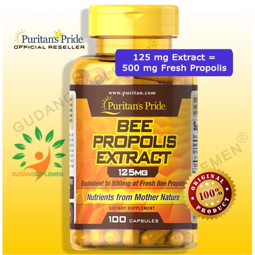 Puritan's Pride BEE PROPOLIS EXTRACT 125 mg ekivalen 500 mg Fresh Propolis | 100 Kapsul | Antibiotik