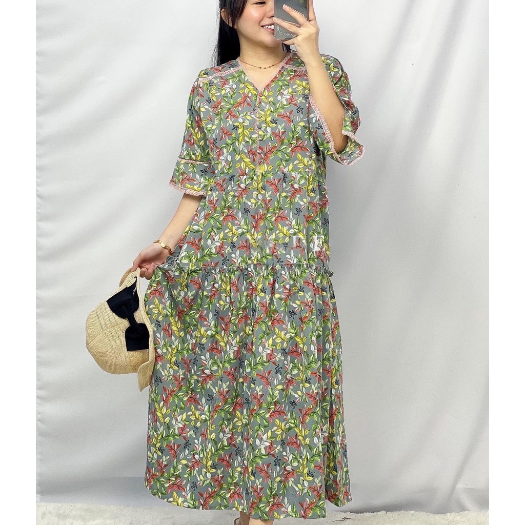 Long Dress Bunga Moscrepe Import Korea