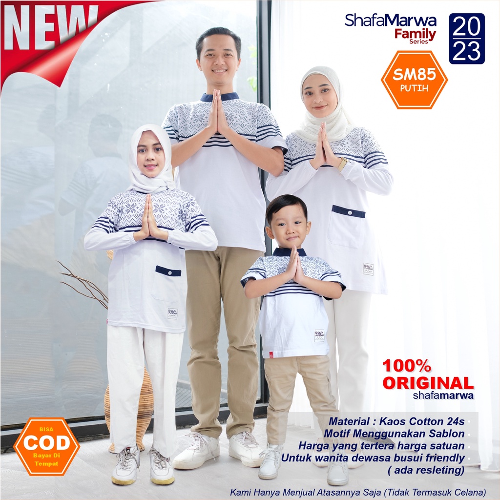Kaos Couple Keluarga Original Shafamarwa Baju Atasan Tunik Sarimbit Family Muslim Ayah Ibu dan Anak Cowok Cewek SM85 Putih