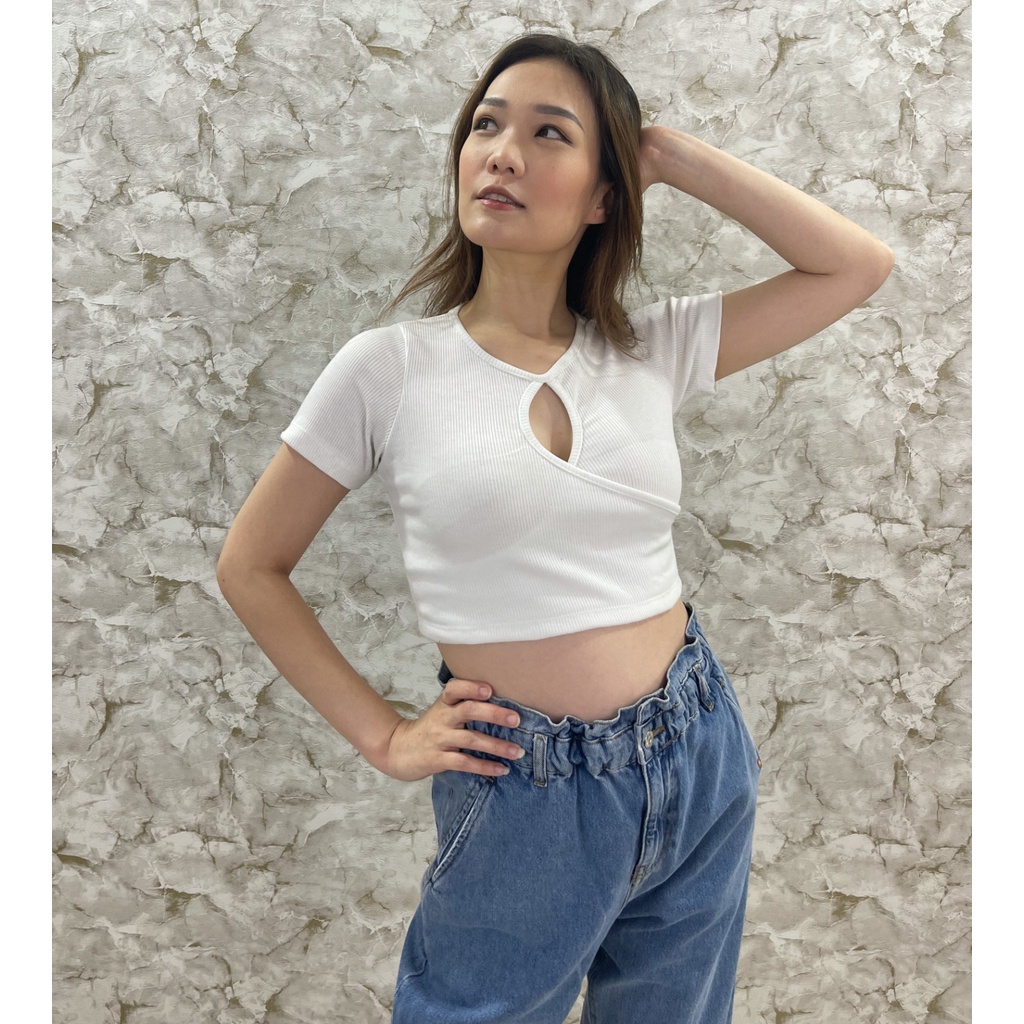 MODAVIE - YUNA CROPTOP Baju Atasan Crop Wanita Rib Knit O-Neck