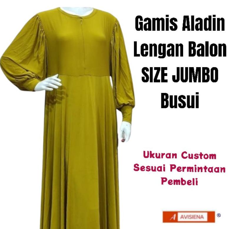 DISKON Avisiena - Gamis Jersey Tangan Balon Dress Aladin jersi premium busui resleting depan jumbo b