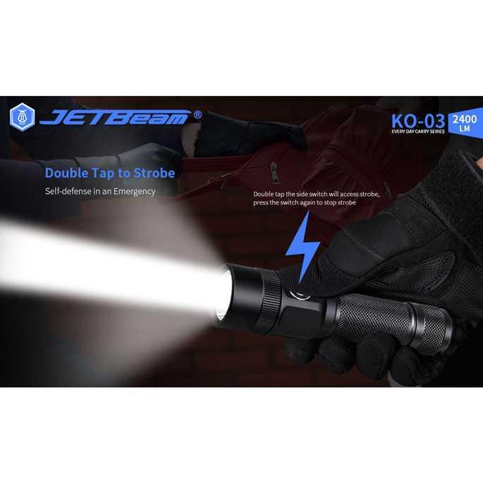 JETBeam Senter LED EDC Flashlight Luminus SST-70 2400 Lumens - KO-03 - Black