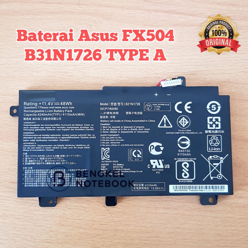 Baterai Asus FX505 FX504 FX504GE FX505DY TUF504GD TUF505DY TUF554GE TUF565GD FX80GD FX80GM FX86FM FX86FE FX504GE FX505 TUF565GD TUF554G B31N1726