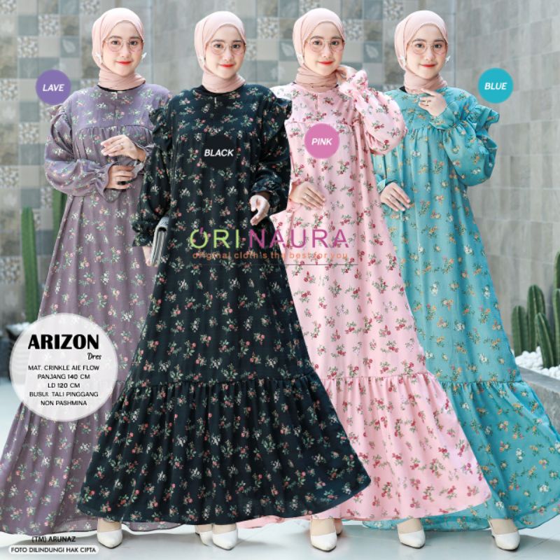 Gamis cringkle motif premium gamis ori naura motif bunga shabby