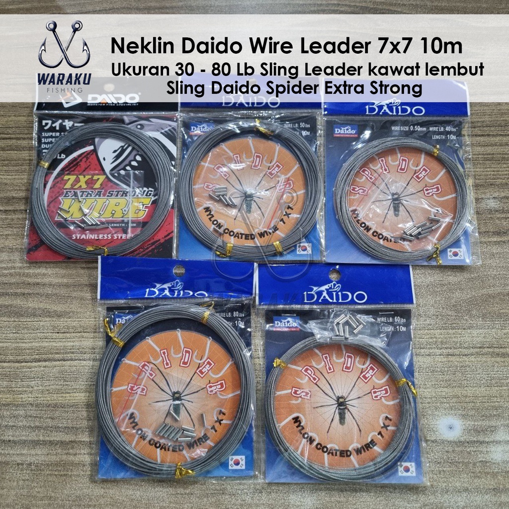 Neklin Daido Wire Leader 7x7 Panjang 10m ukuran 30~80Lb | Sling leader kawat lembut | Sling Daido Sp
