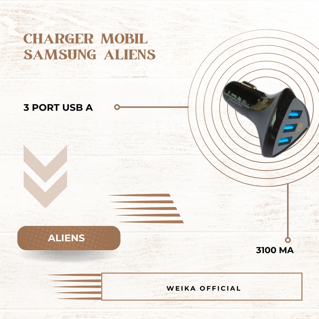 Charger Mobil SAMSUNG Aliens 3 Port USB A 3100mA