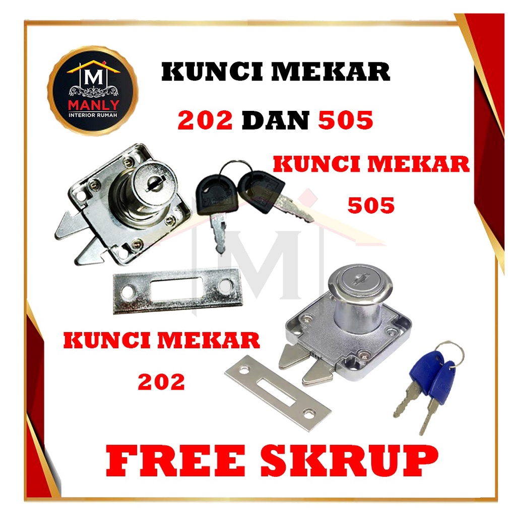 Kunci Laci Mekar 202 Mekar HL 505 Lemari Pintu Geser Sliding Laci Loker...FREE SEKRUP