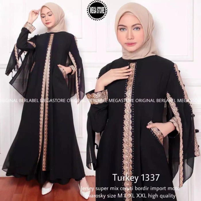 BAJU MUSLIM ABAYA ARAB TURKEY 1337 GAMIS HITAM DRESS SIZE M L XL XXL