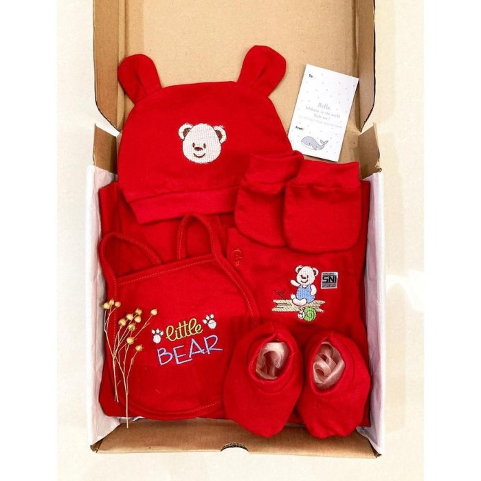 Kado Hampers Lahiran Baju Merah Bear / Tiger Jumper Bayi 1 Bulan