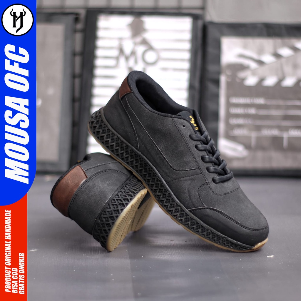 Sepatu Formal Kasual Sneakers Pria Hitam Kulit Syntetic Mousa Harbi